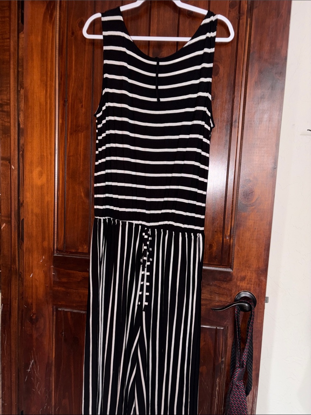 Zenana Outfitters Black and White Striped Sleeveless Jumpsuit